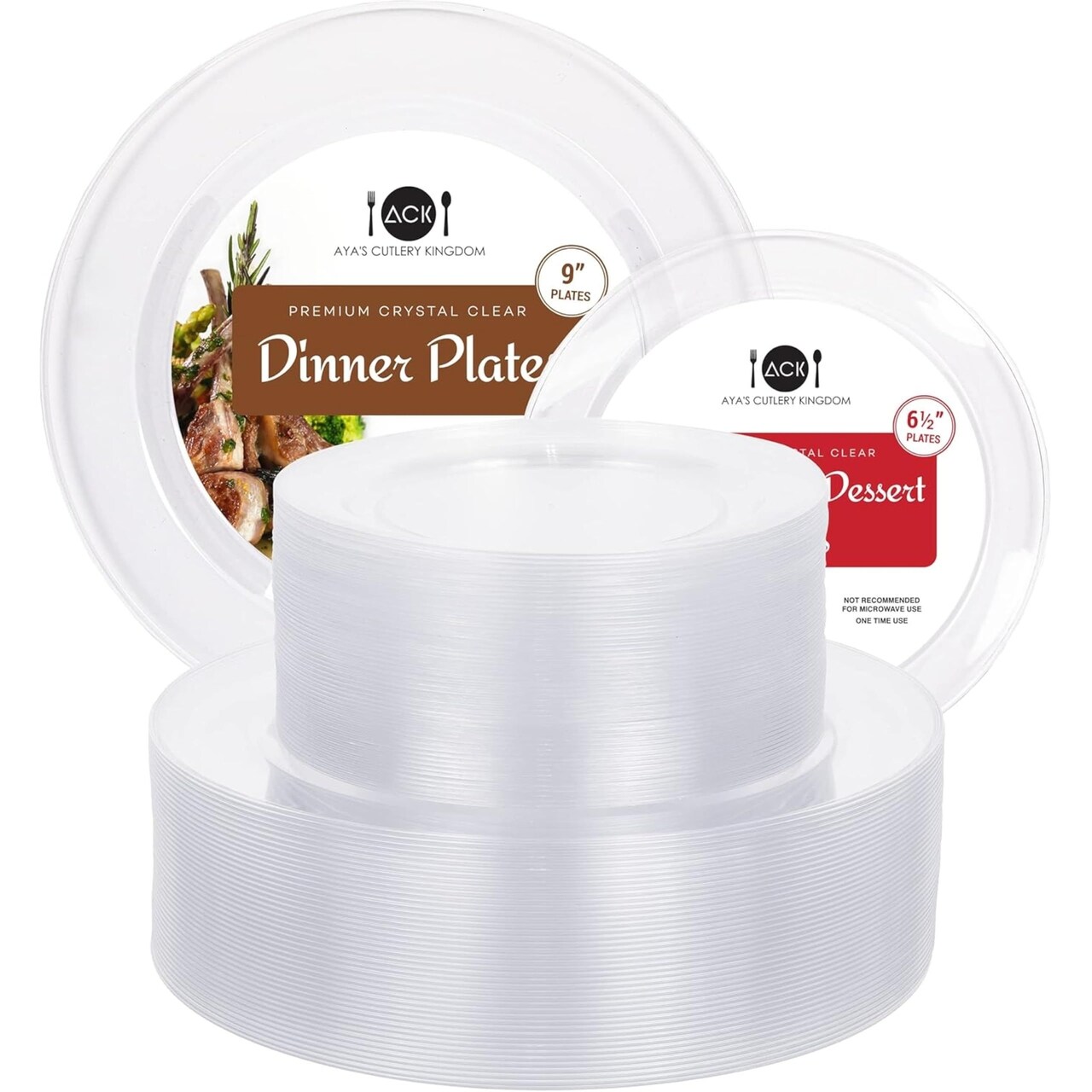 100 Clear Plastic Plates, Heavy Duty Disposable, 50 Dinner + 50 Dessert